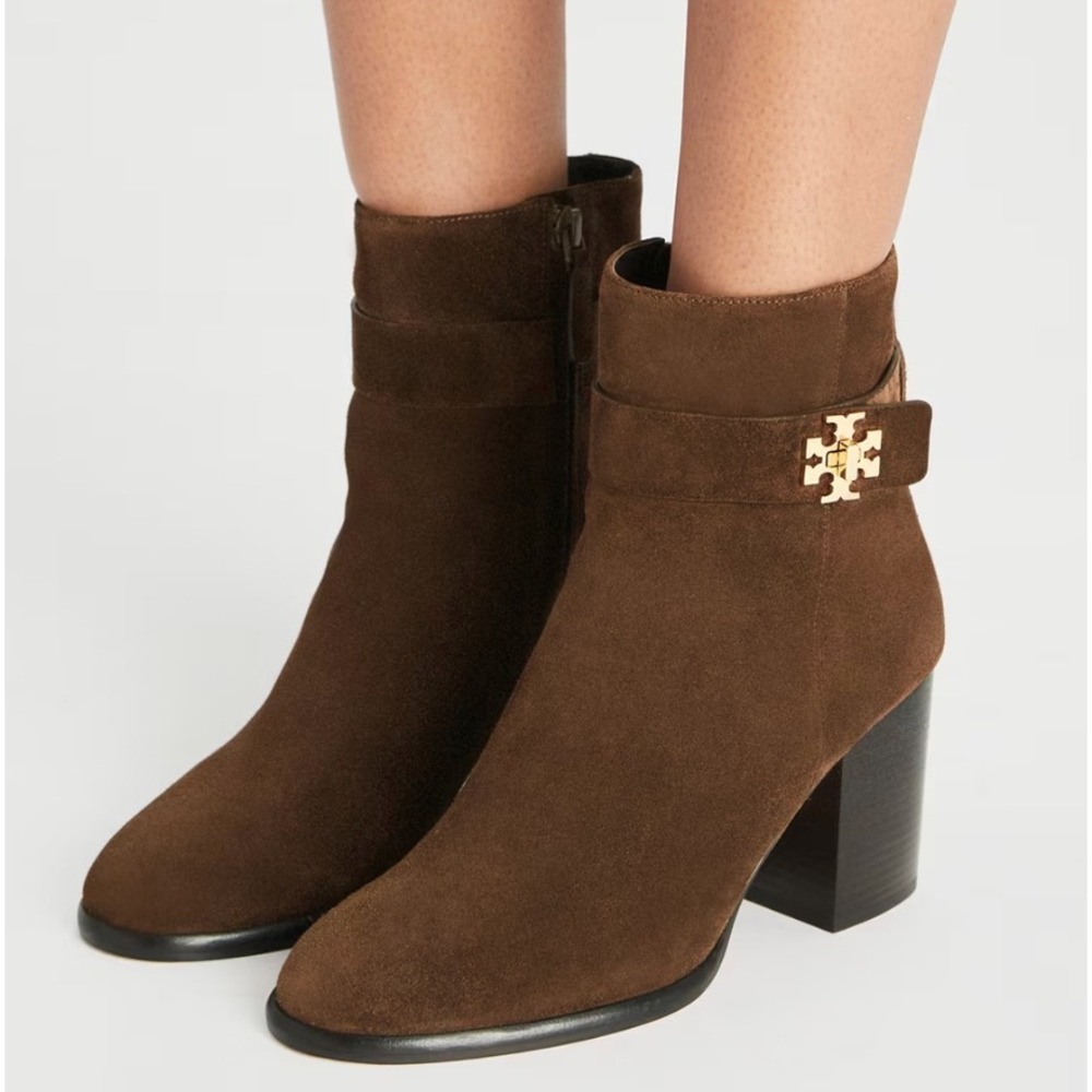 Tory Burch Size 6.5 Brown TURNLOCK HEELED Suede‎ Ankle Boots NEW Gold Logo $499